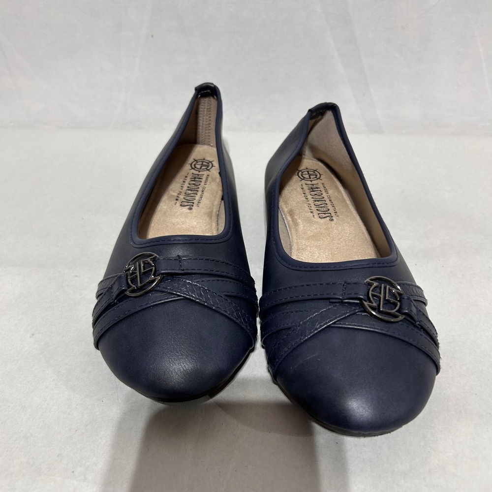 Harborsides Ballet Flats Womens Memory Foam Hardware Detail Navy Blue 7.5